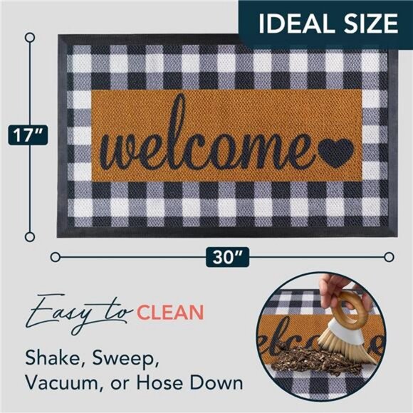 Welcome Mat Doormat Door Mat Rubber Backing 30'' x17'' Checkered - Picture 2 of 8